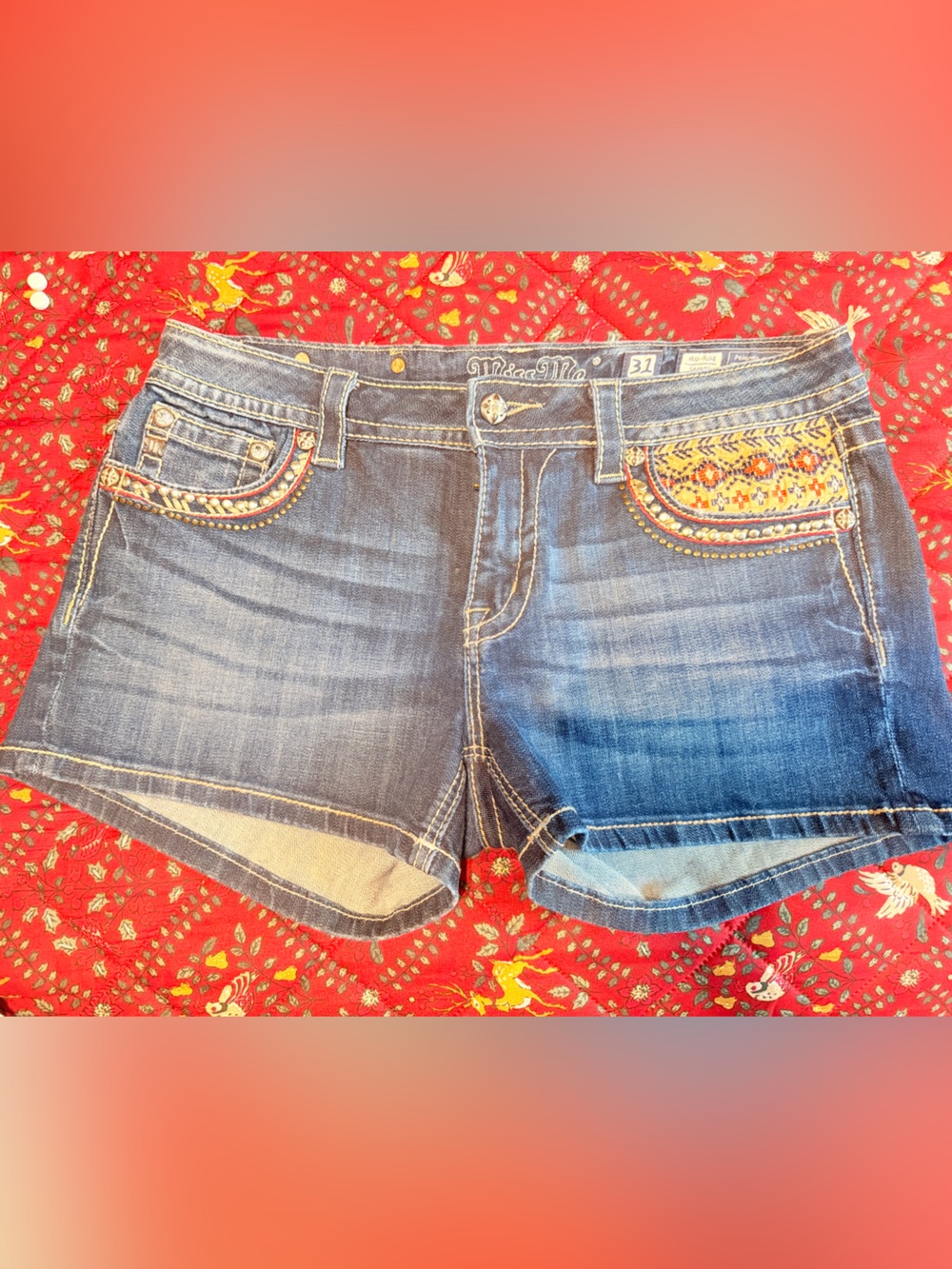 Miss Me Blue Denim Embroidered Ankle Shorts